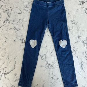 🤍Crewcuts girls super soft jeggings with silver heart patches on knees